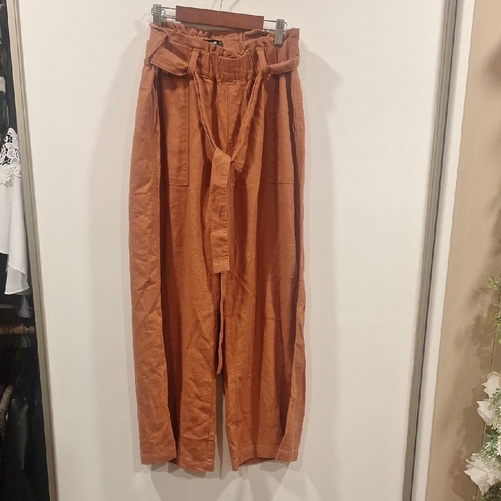 Blank NYC Orange Wide Leg Pants with Tie Belt